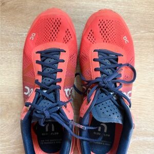 On Running Coral and Navy Athletic Shoes